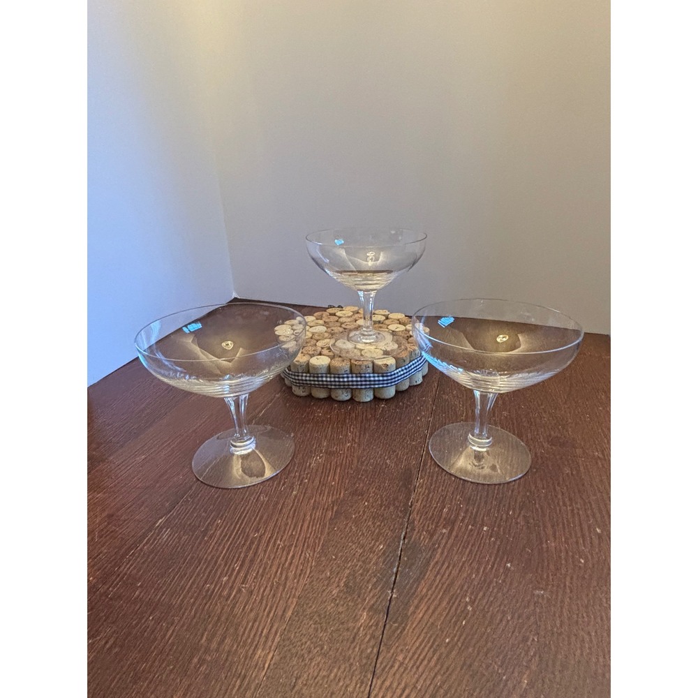 Fostoria Debutante Champagne Coupe Glasses Set of 3 Clear Crystal Mid Century